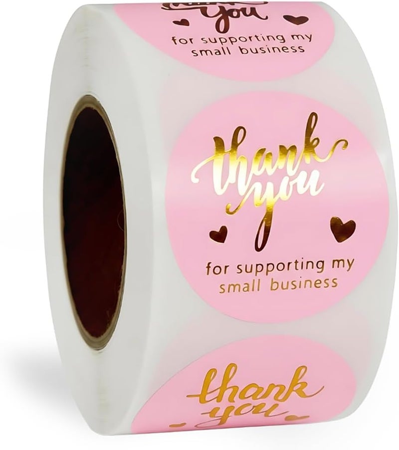 IBAKE Pink Thank You Stickers Gold Foil – 500 Waterproof 1.5” Round Labels for Small Business Packaging, Custom Thank You Labels for Envelopes, Gift Bags, Boxes, Cards & Orders - Image 1